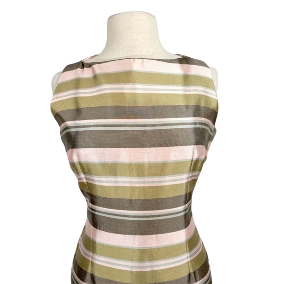 Nina Ricci French Silk Pink & Olive Striped Sheath Dress - Picture 2 of 8